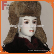 Rússia natural cor marrom inverno pele real lebre chapéu de pele de coelho